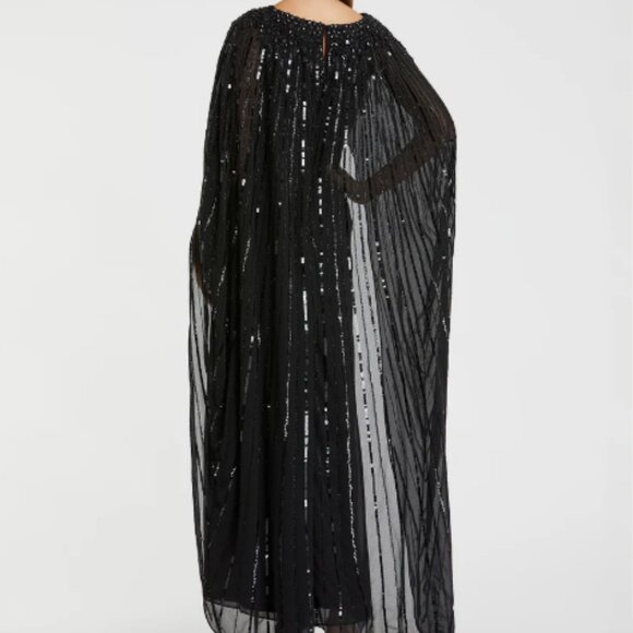 MAC DUGGAL 93869 EMBELLISHED BEADED COLUMN CAPE BLACK GOWN sz 14 - Picture 5 of 7